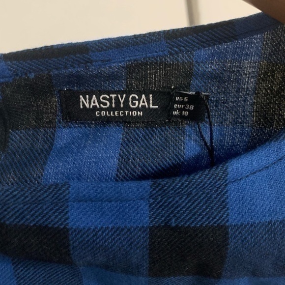 Nasty Gal Gingham Puff Sleeve Blouse Blue Sz 6 - Picture 7 of 10